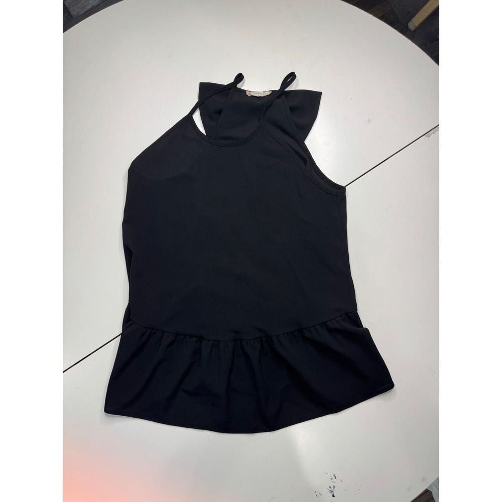 Altar'd State Black Bow Back Ruffle Hem Tank Top Small Sleeveless Peplum Blouse